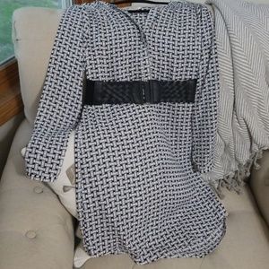 Black and white dress with black belt